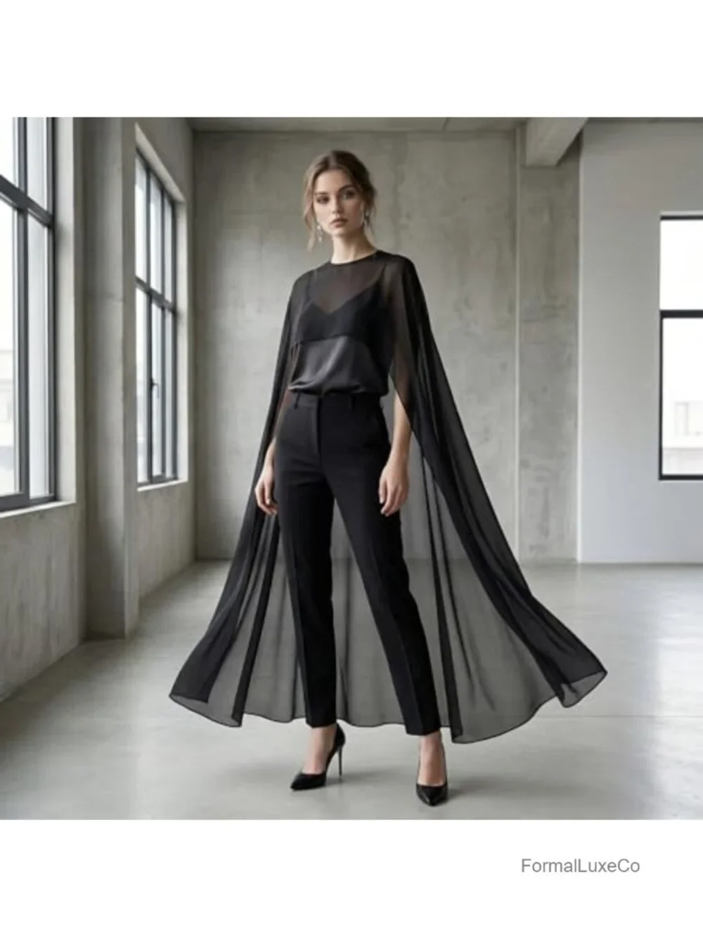 Sheer Chiffon Cape High Low Hem Poncho Evening Wrap Cover Up